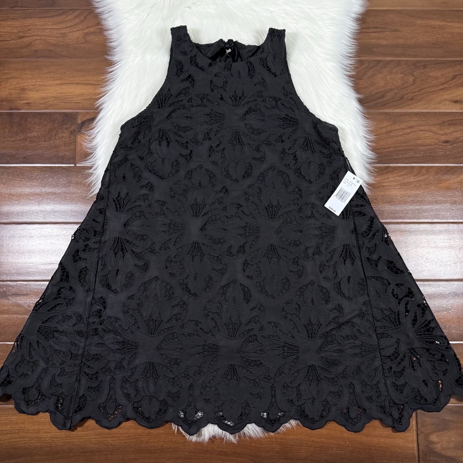 Mestiza Women's Size Medium Black Scalloped Guipure Lace Luli Mini Dress